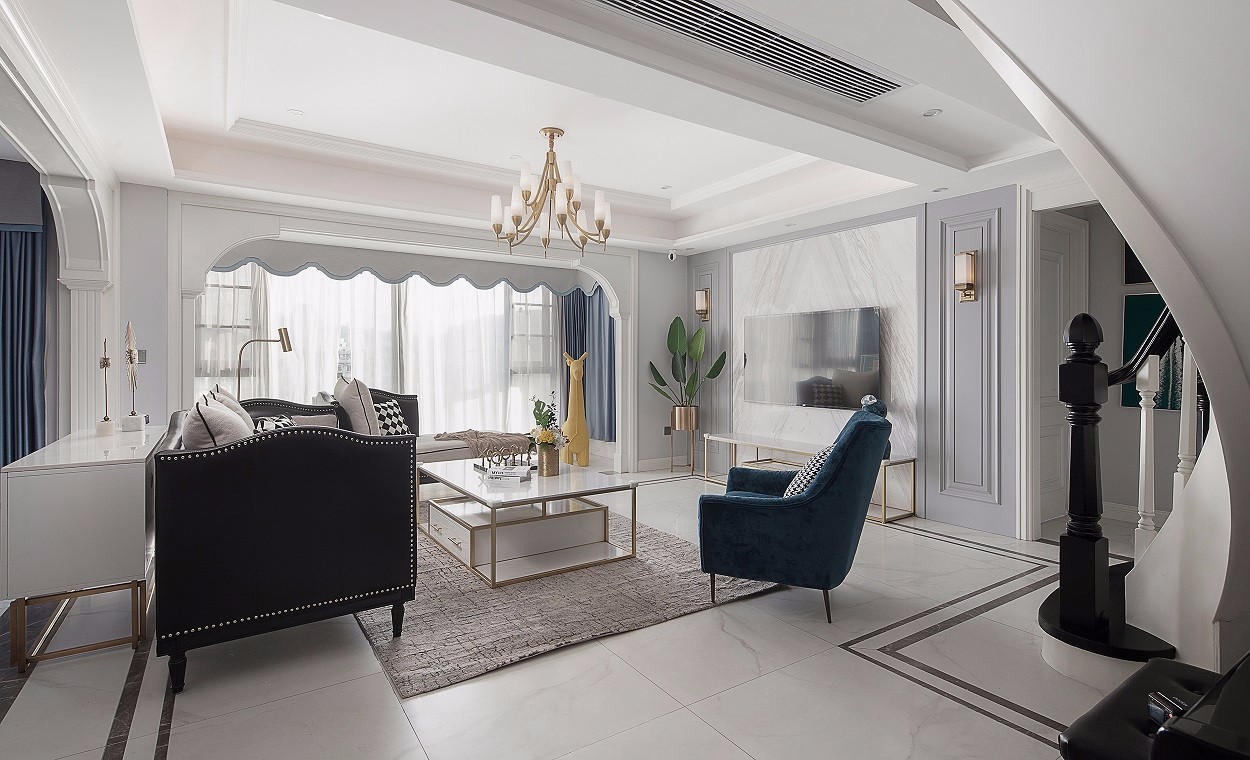 美式轻奢风格家装设计别墅装修效果图-客厅 美式轻奢风格家装设计别墅装修效果图-客厅