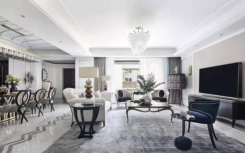 现代简欧风格室内装修效果图-英溪桃源平层125平米-客厅