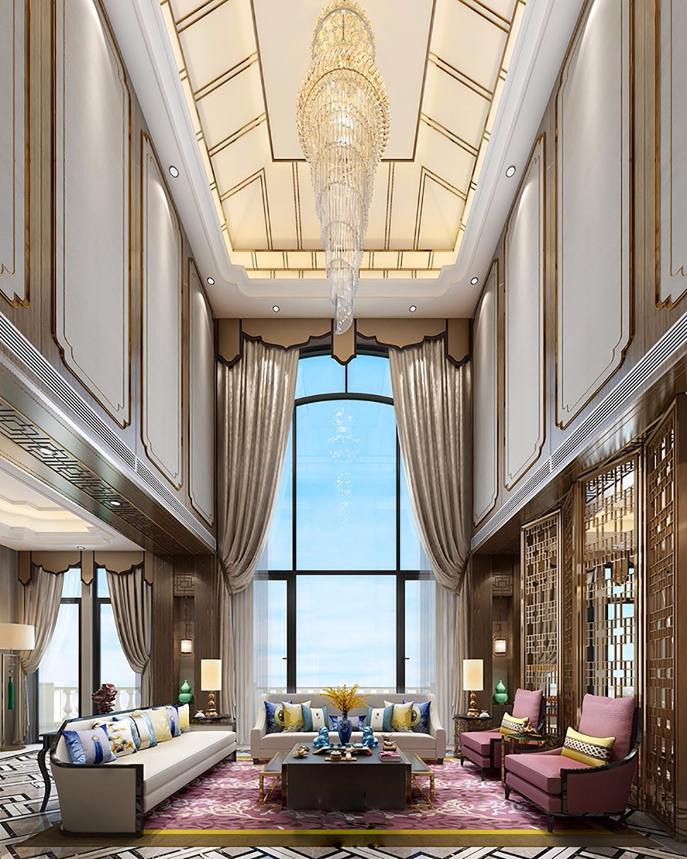 轻奢风格别墅装修设计效果图-碧桂花城别墅300平米-别墅客厅装修设计 轻奢风格别墅装修设计效果图-碧桂花城别墅300平米-别墅客厅装修设计